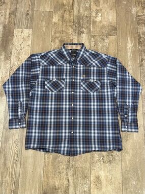 ARIAT Relentless Pearl Snap Long-Sleeve Button Up Shirt Mens XL Blue White Plaid